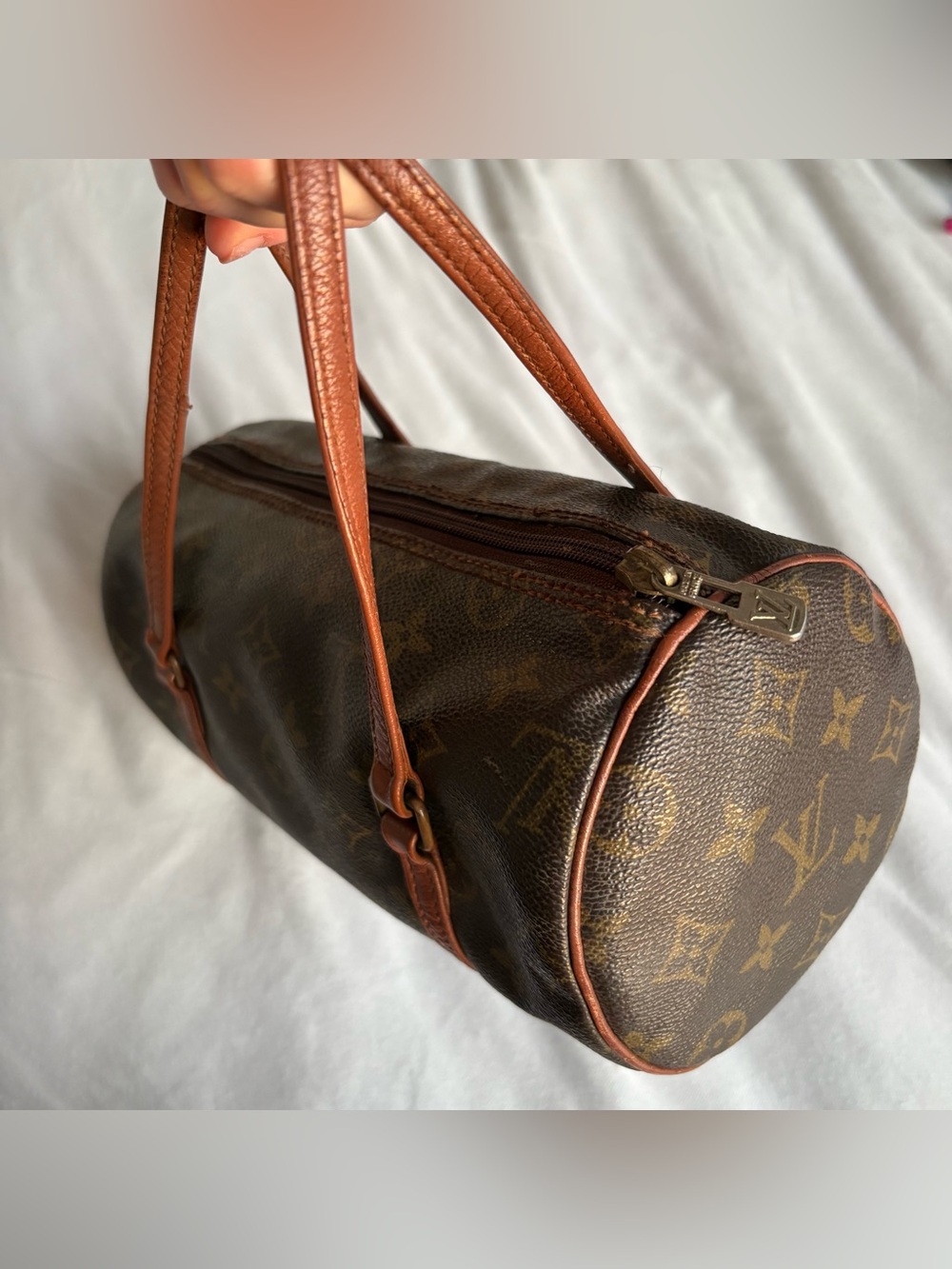 LOUIS VUITTON Classic Brown Monogram Barrel Mini Bag with Tan Handles